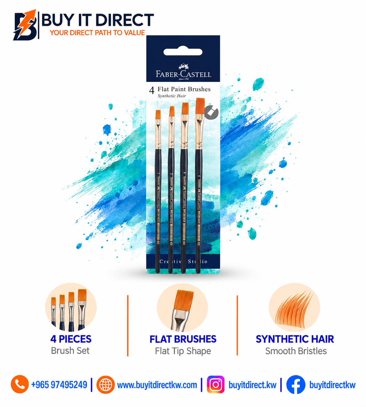 Faber-Castell Flat Paint Brushes - 4 Pieces