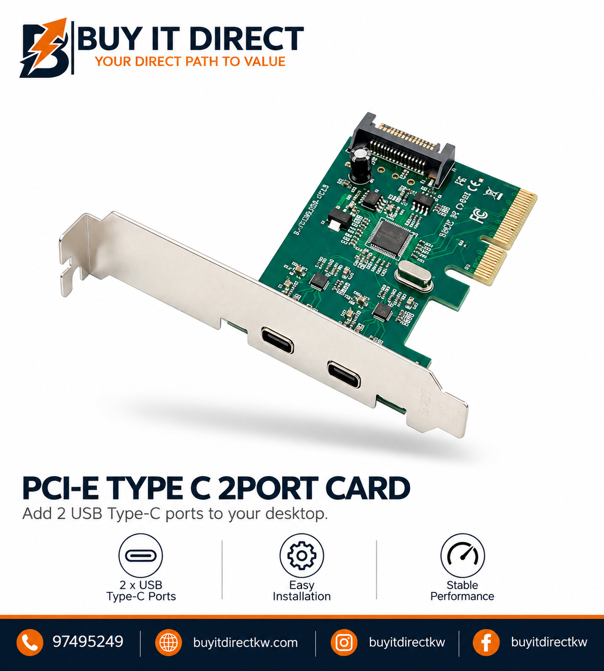 PCI E Type C 2 Port Card