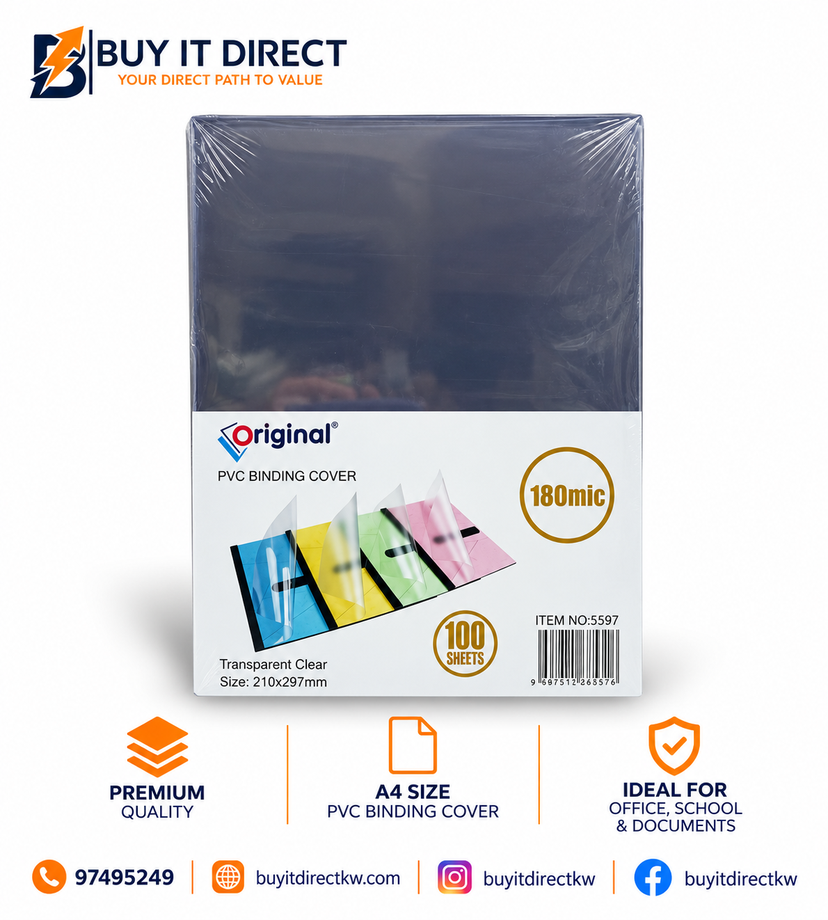 PVC Binding Cover A4 Transparent Clear 180 Micron 100 Sheets