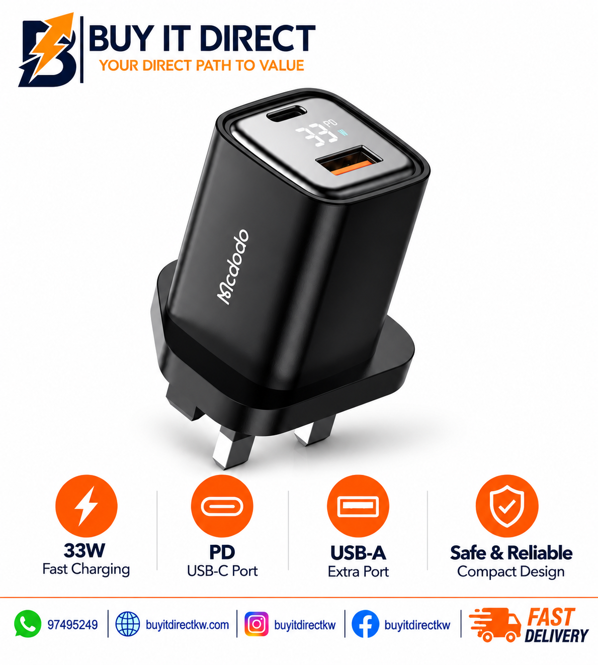 Mcdodo M1691 Power Adapter With USB And Type C Port