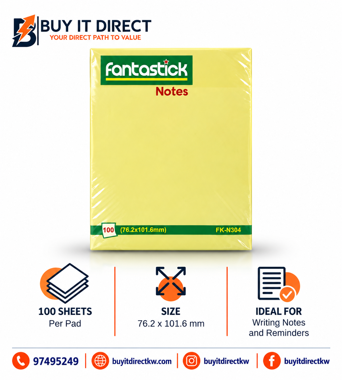 Fantastick 100 Notes 76.2 x 101.6 mm Yellow