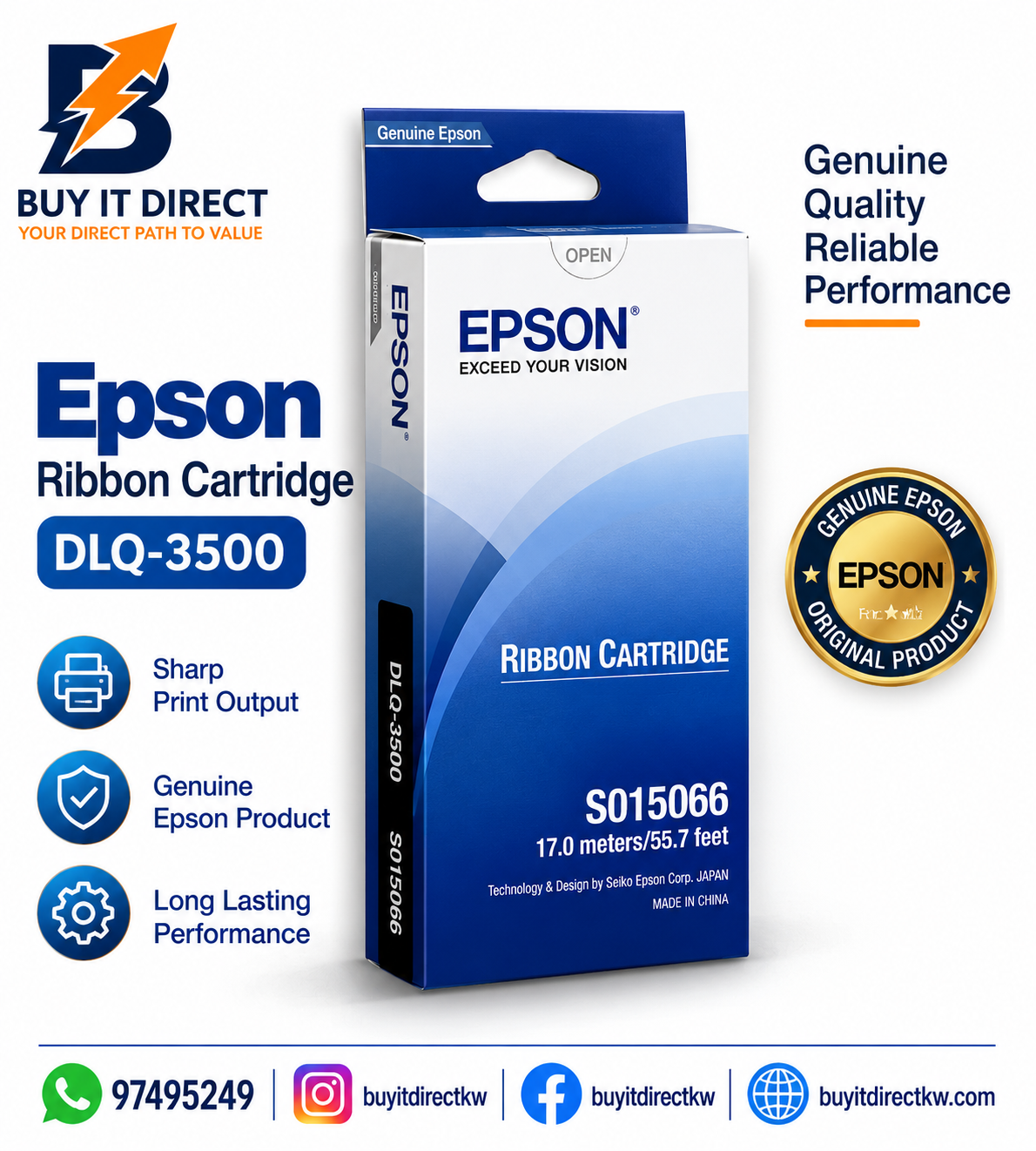 خرطوشة شريط Epson DLQ-3500 الأصلية باللون الأسود – C13S015571