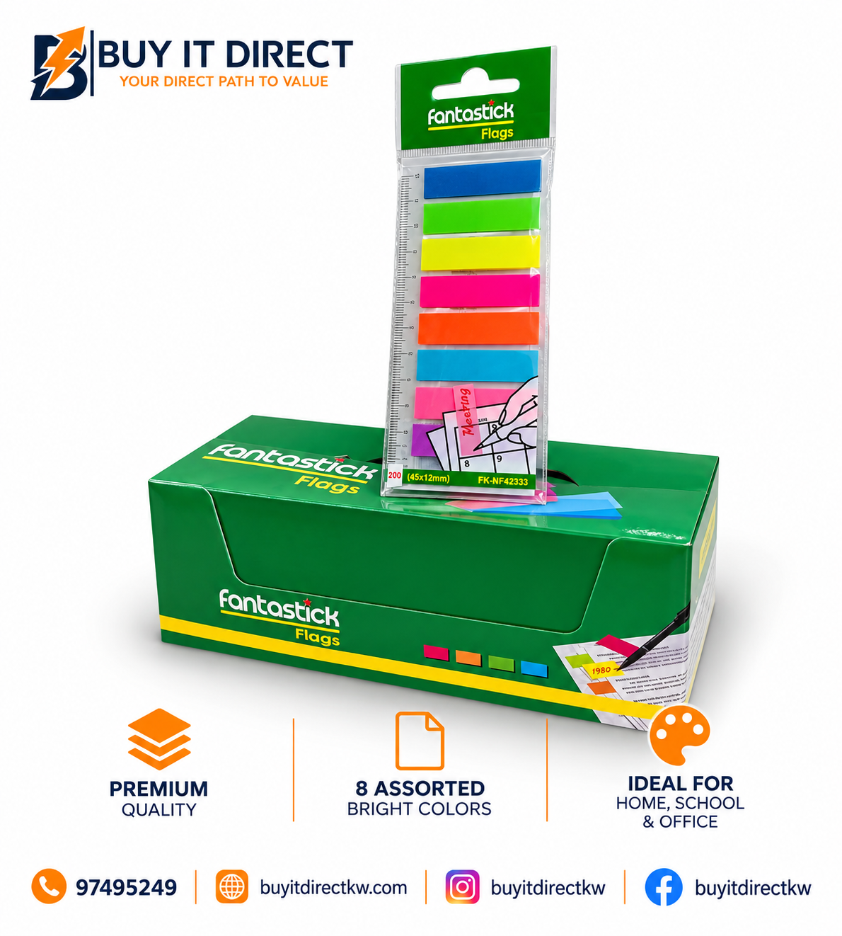 Fantastick 200 Flags x 24 Packs – Self-Adhesive Index Flags
