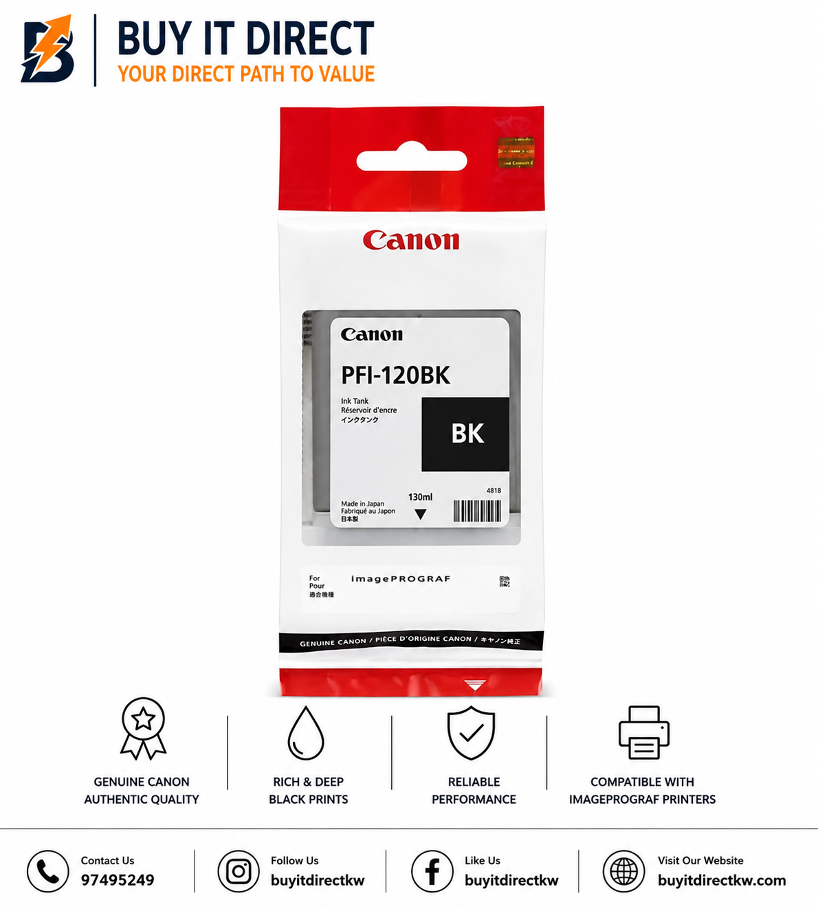 خرطوشة حبر أسود قياسية Canon PFI120BK