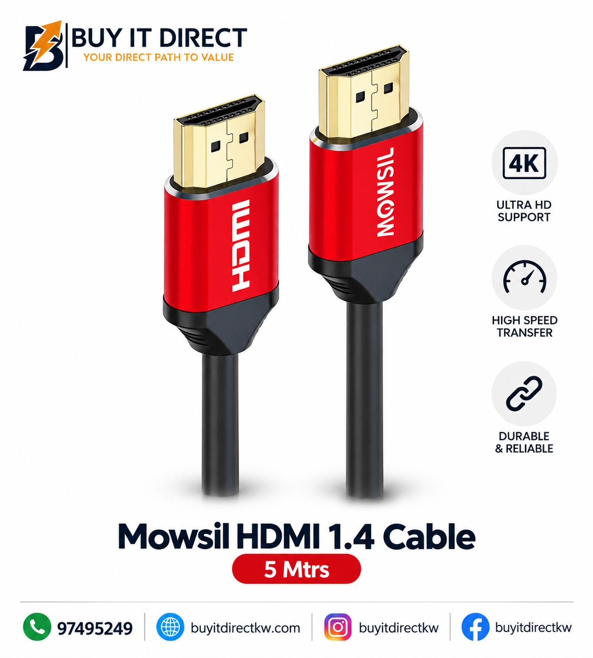 MOWSIL HDMI 4K 30HZ 1 4 Cable 5M