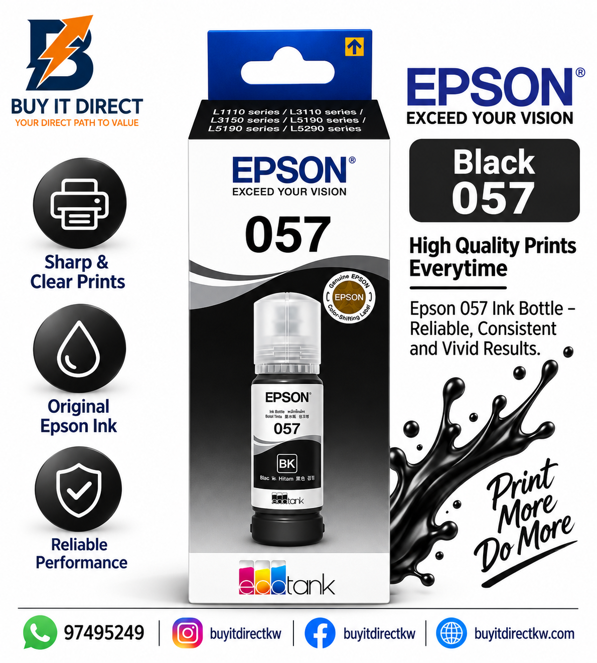 Epson 057 EcoTank Black Original Ink Bottle 70 ml – C13T09D100