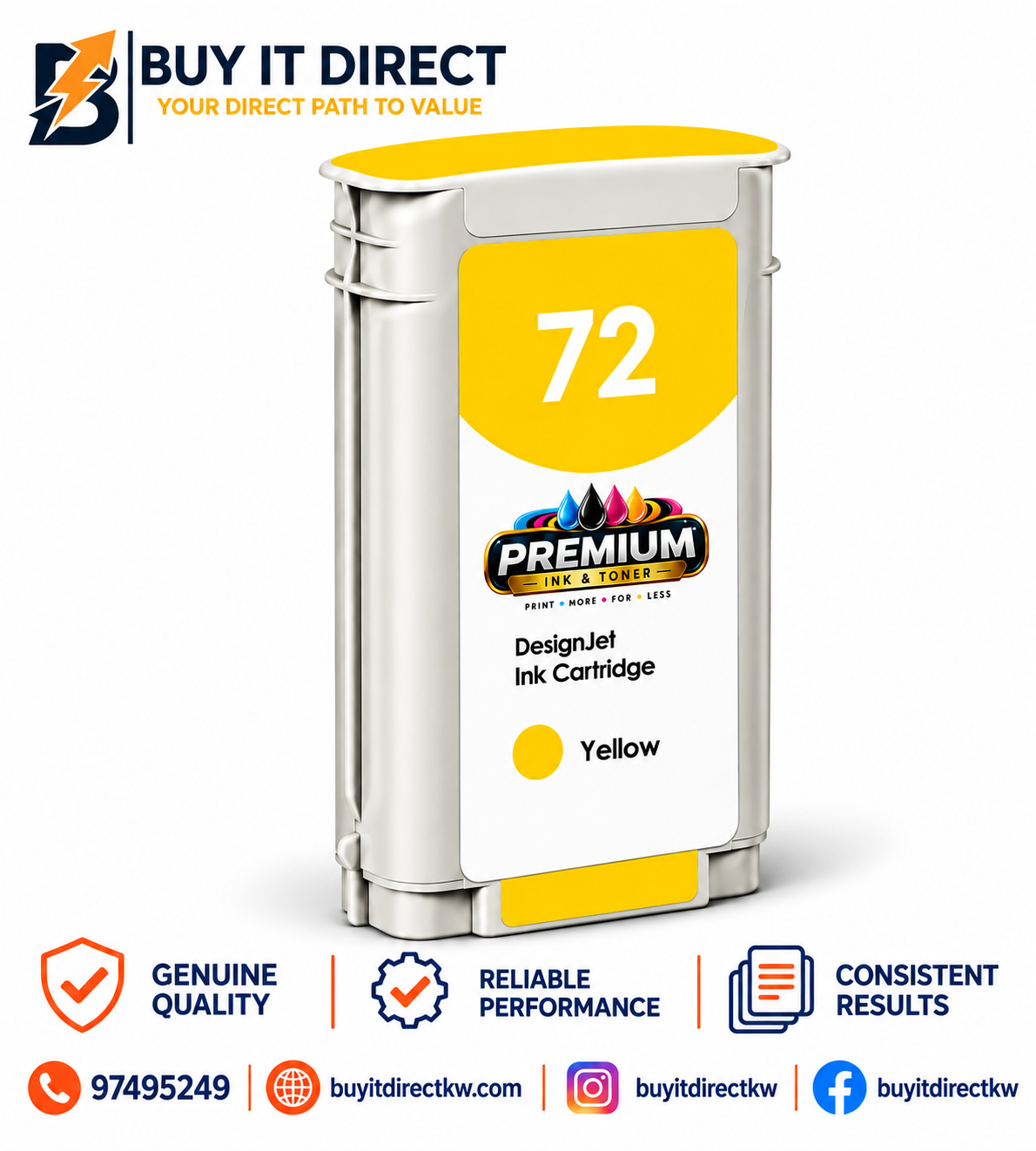 Premium Ink for HP 72 Yellow