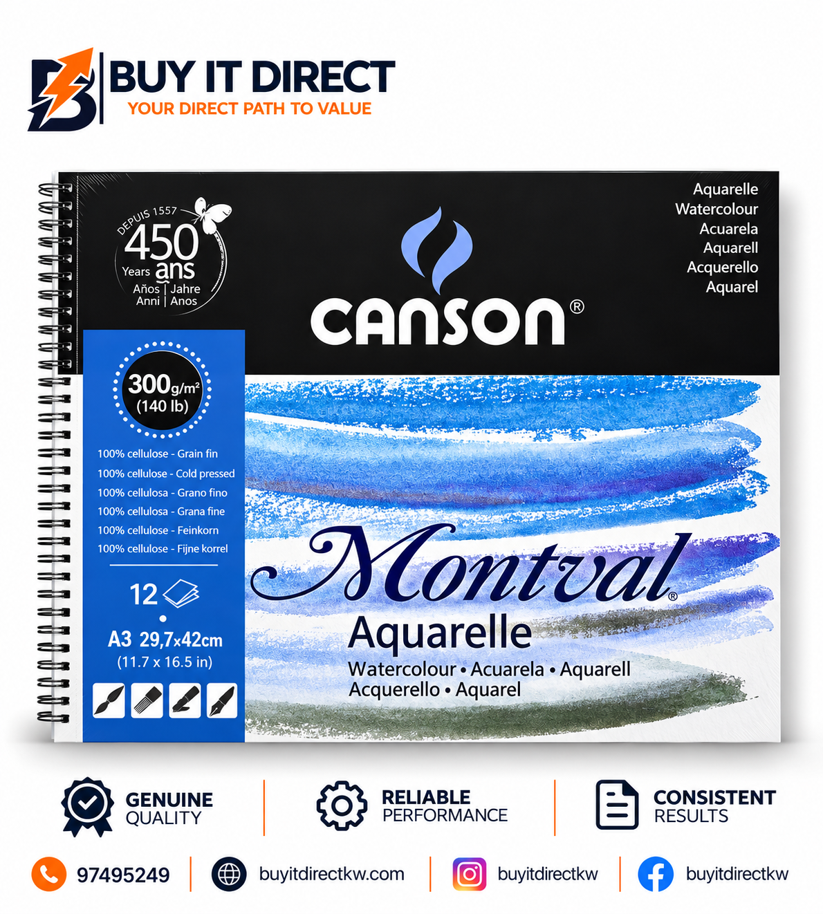 Canson Montval Aquarelle Watercolour Paper Pad A3 300 gsm