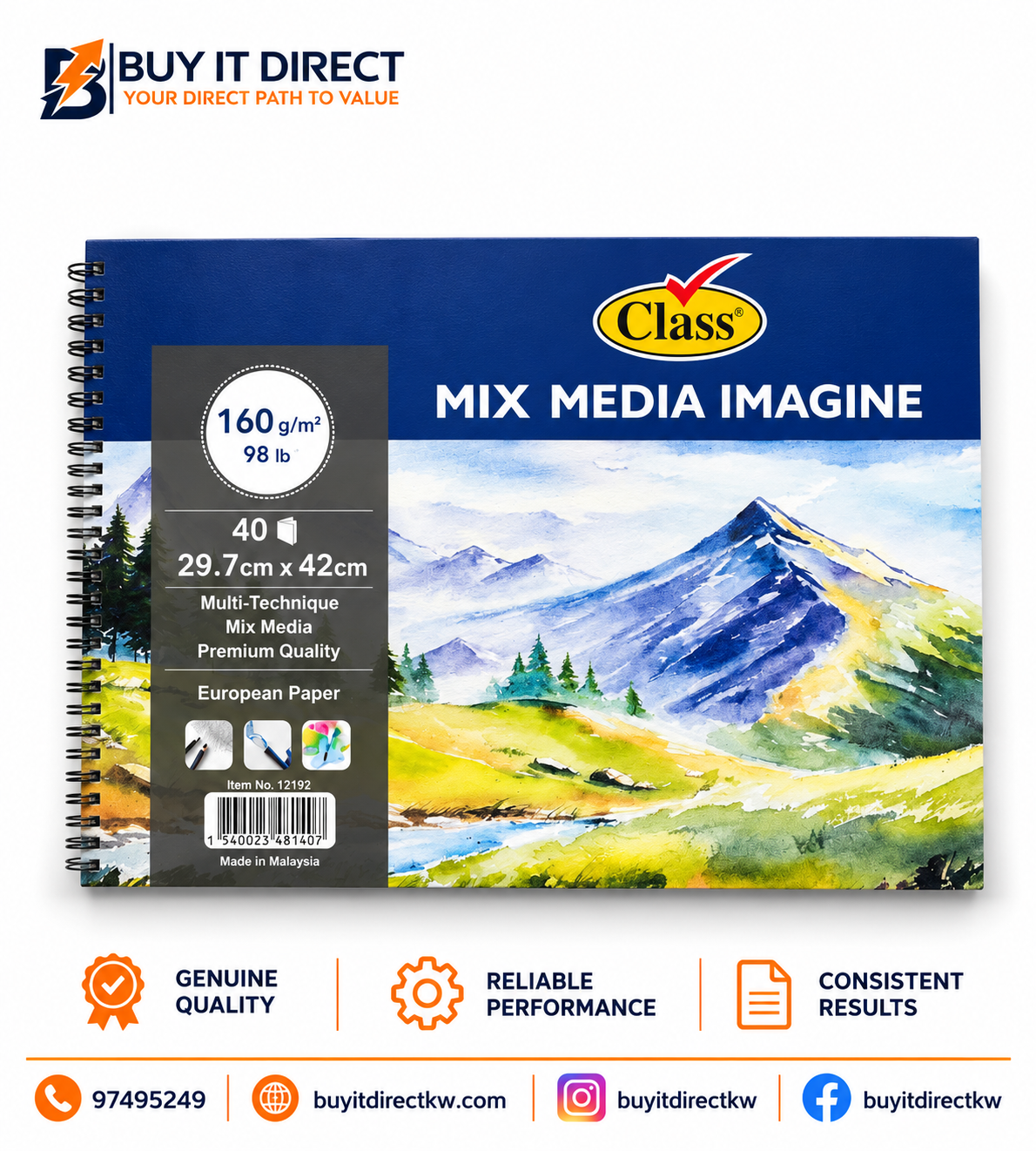 دفتر رسم كلاس Imagine متعدد الوسائط بوزن 160 جم عدد 40 ورقة