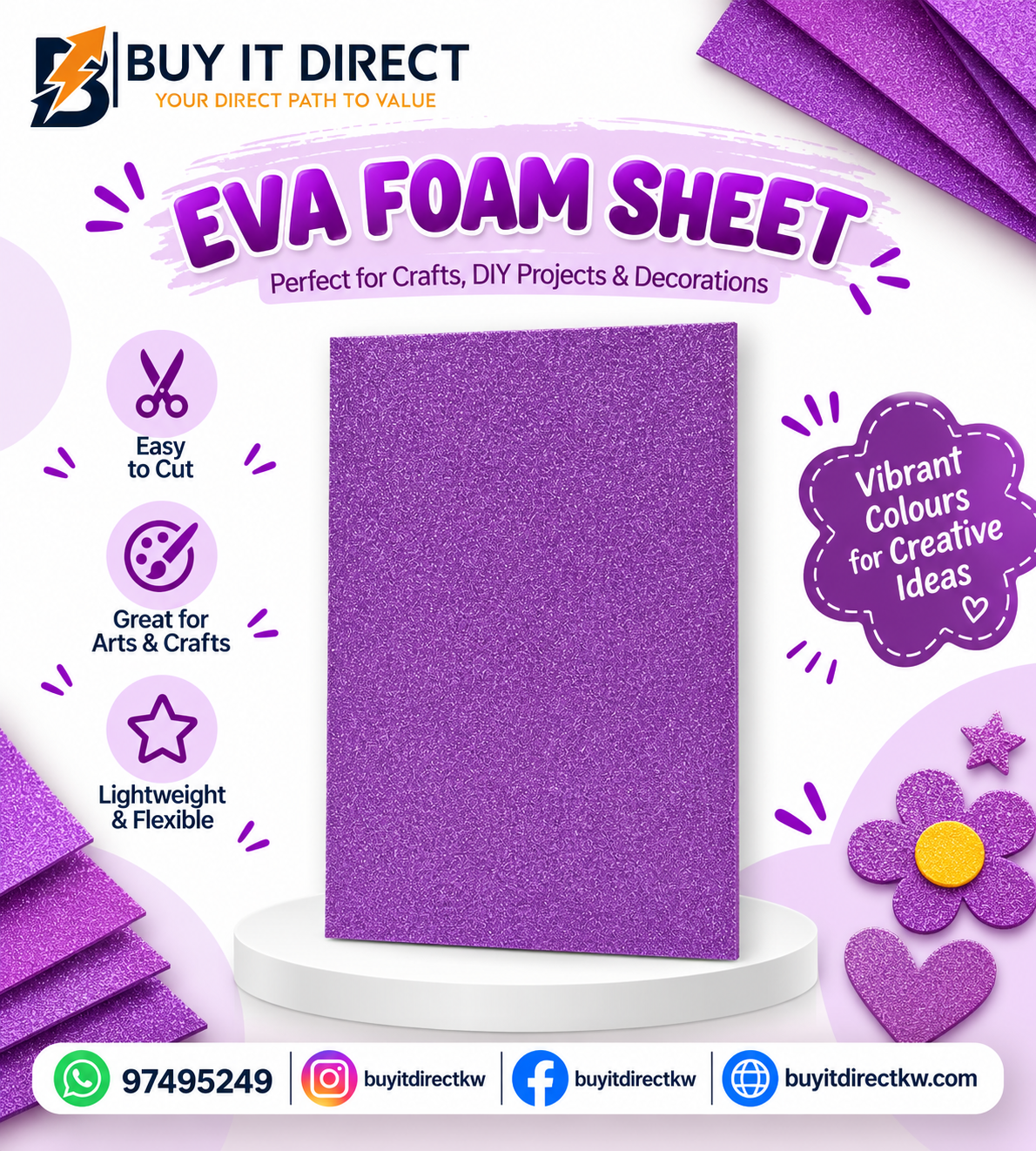 Glitter Foam Sheet A4 Purple