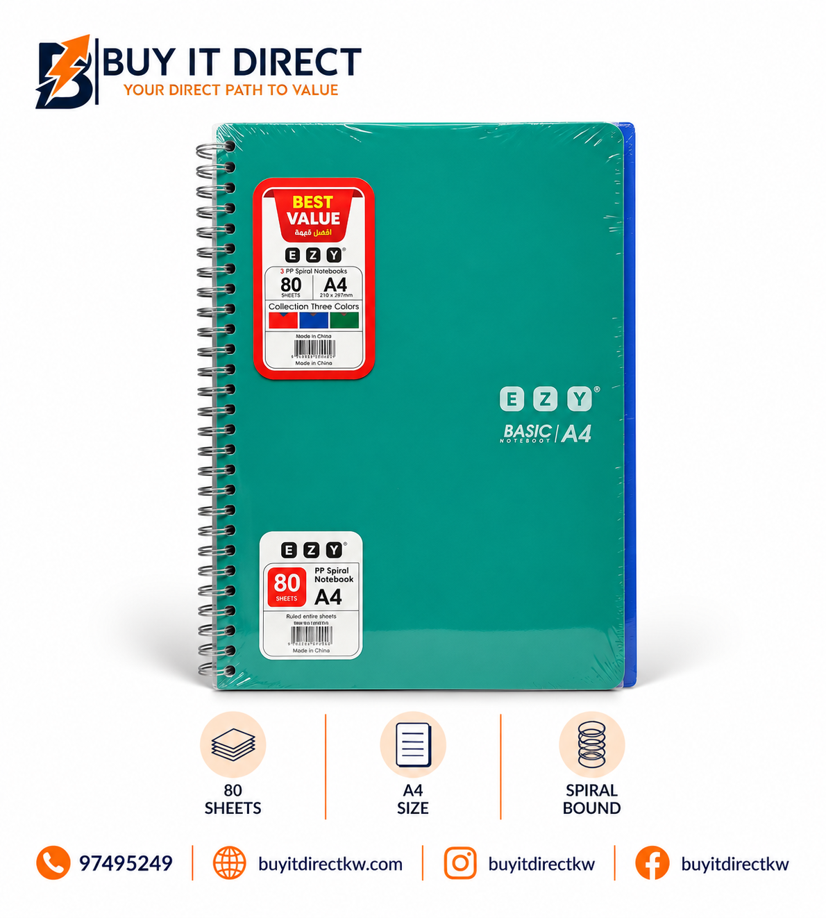 80 Sheets A4 Notebook 3 Pieces