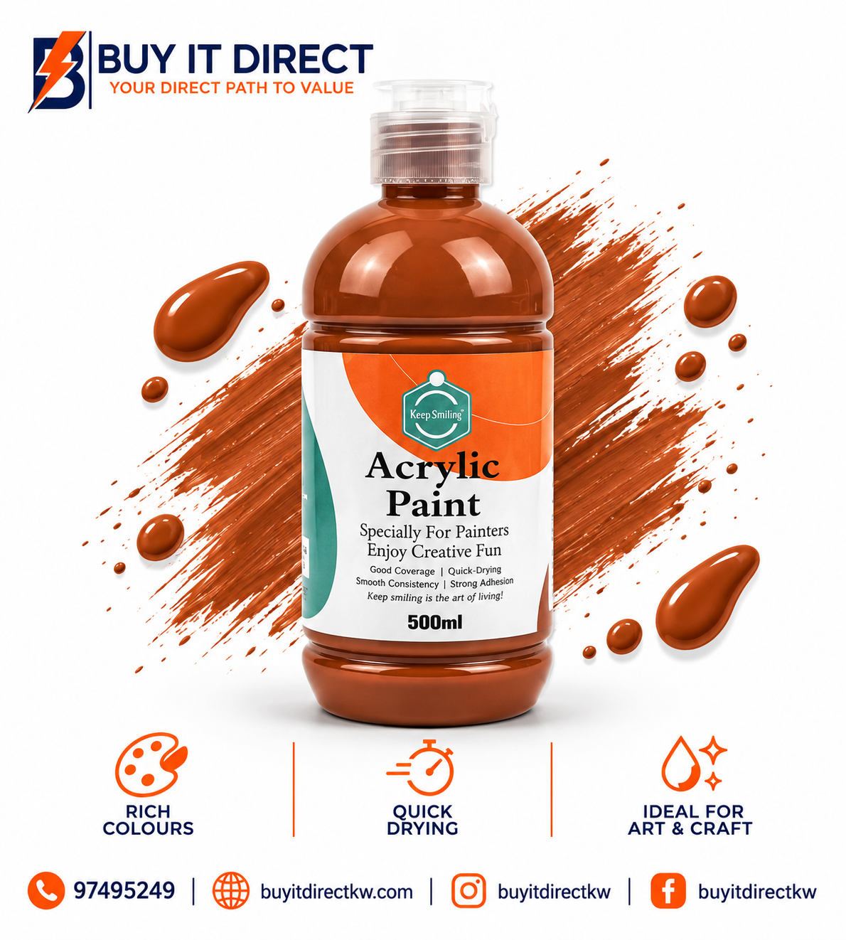 Keep Smiling Acrylic Paint 500 ml Burnt Umber