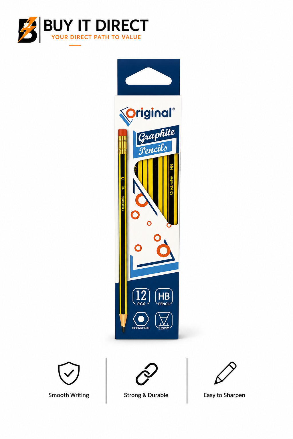 Original Graphite Pencils With Eraser Pack Of 12