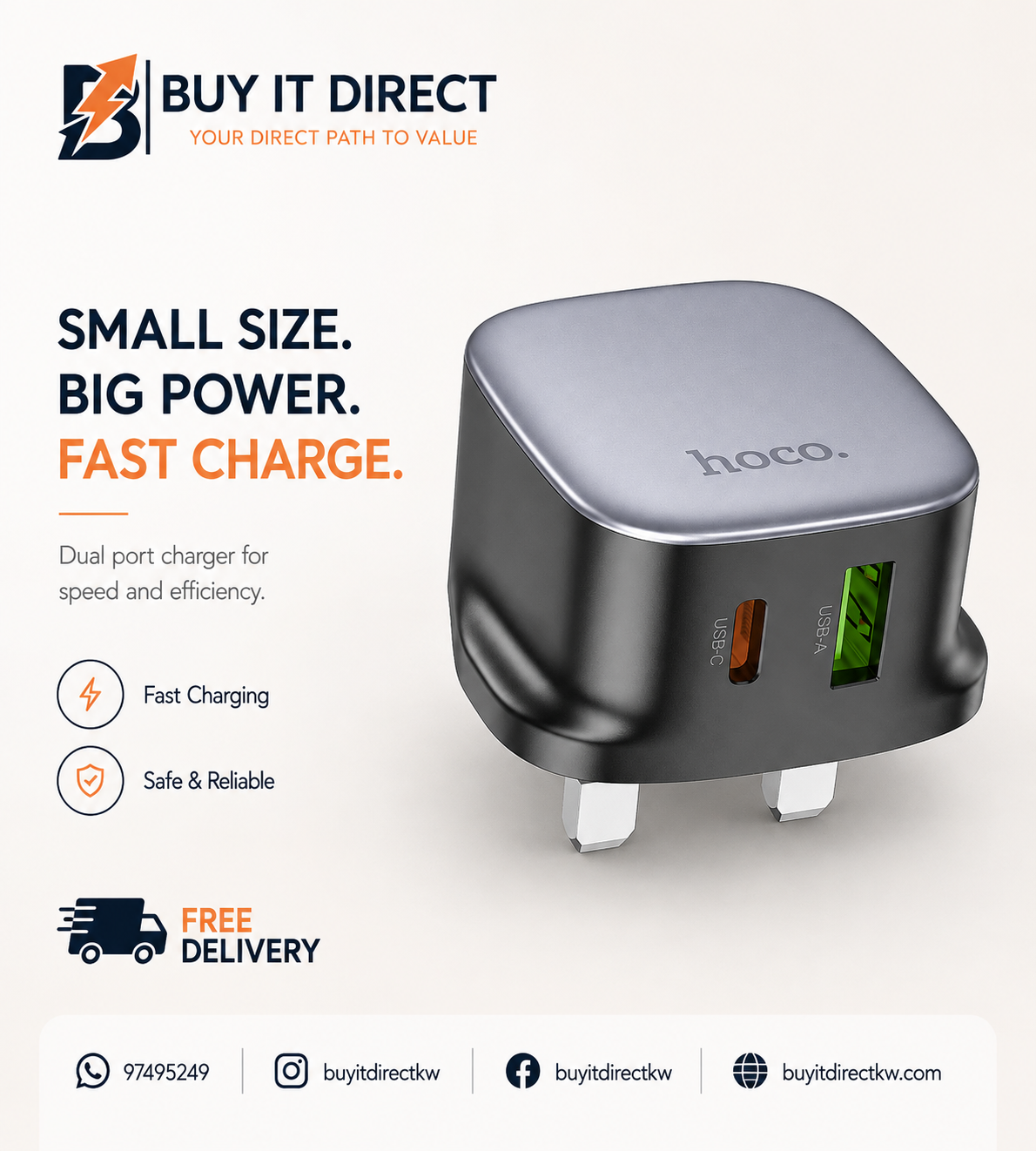 شاحن حائط CS32B بقوة 20 واط مع منفذي USB ودعم PD و QC3.0
