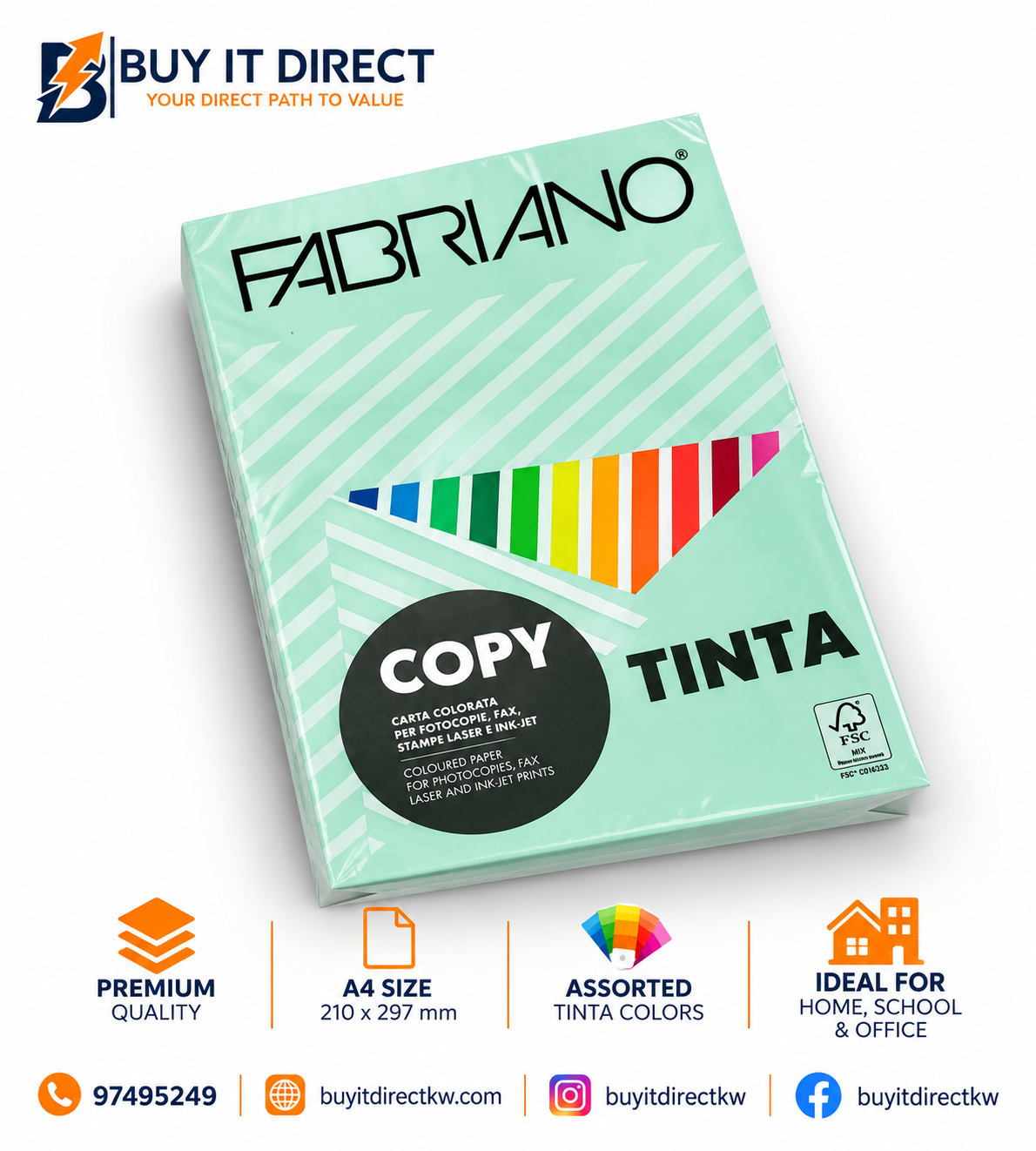 FABRIANO COPY TINTA 80 GSM Green Coloured Paper Sheets