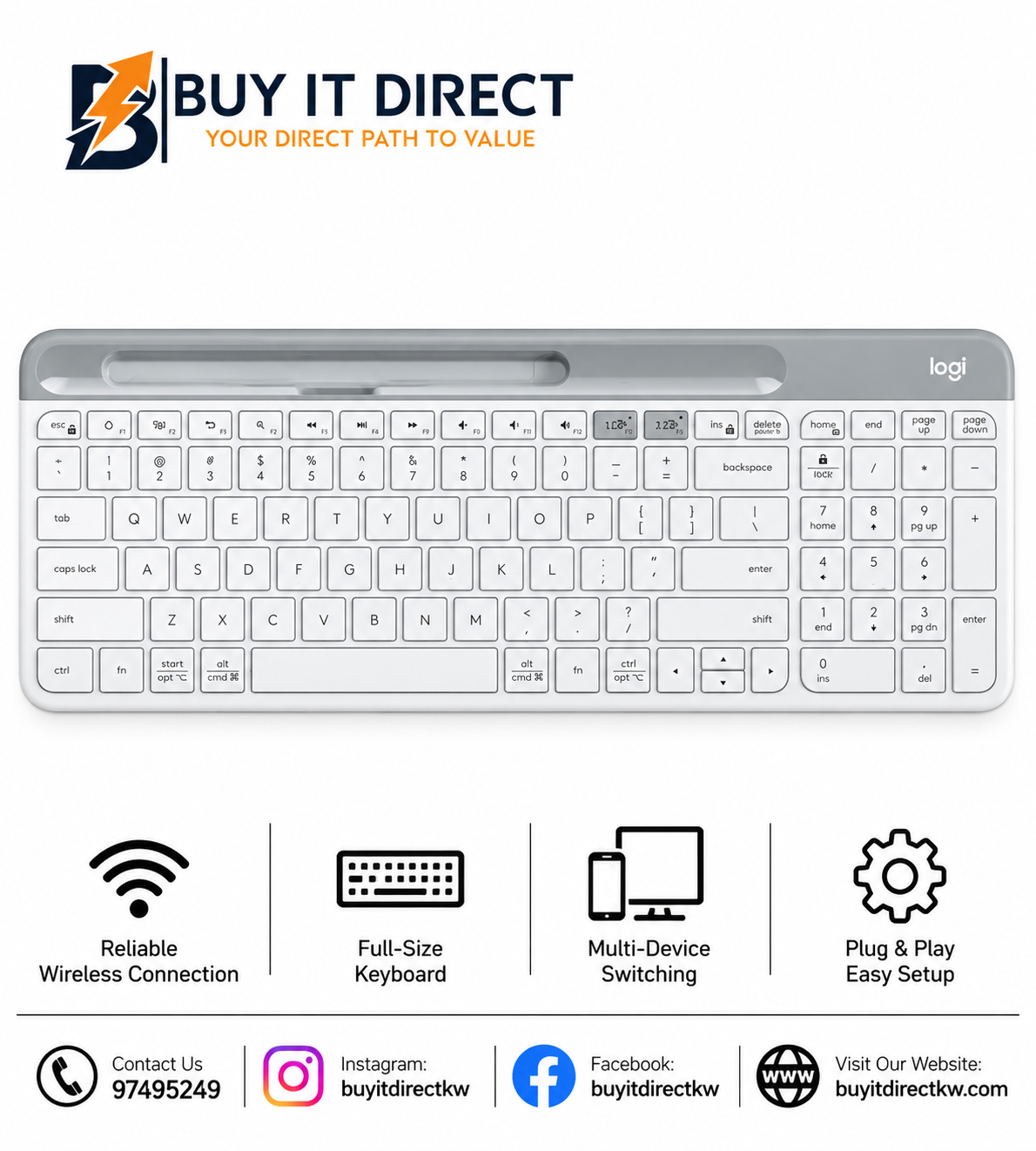 Logitech K580 Slim Multi-Device Wireless Keyboard Off White Arabic English