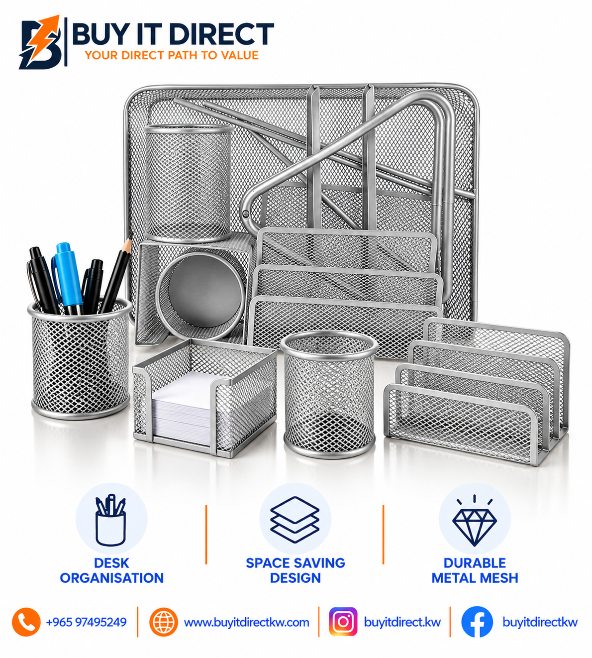 Office Set 5 Pcs Silver Metal Mesh