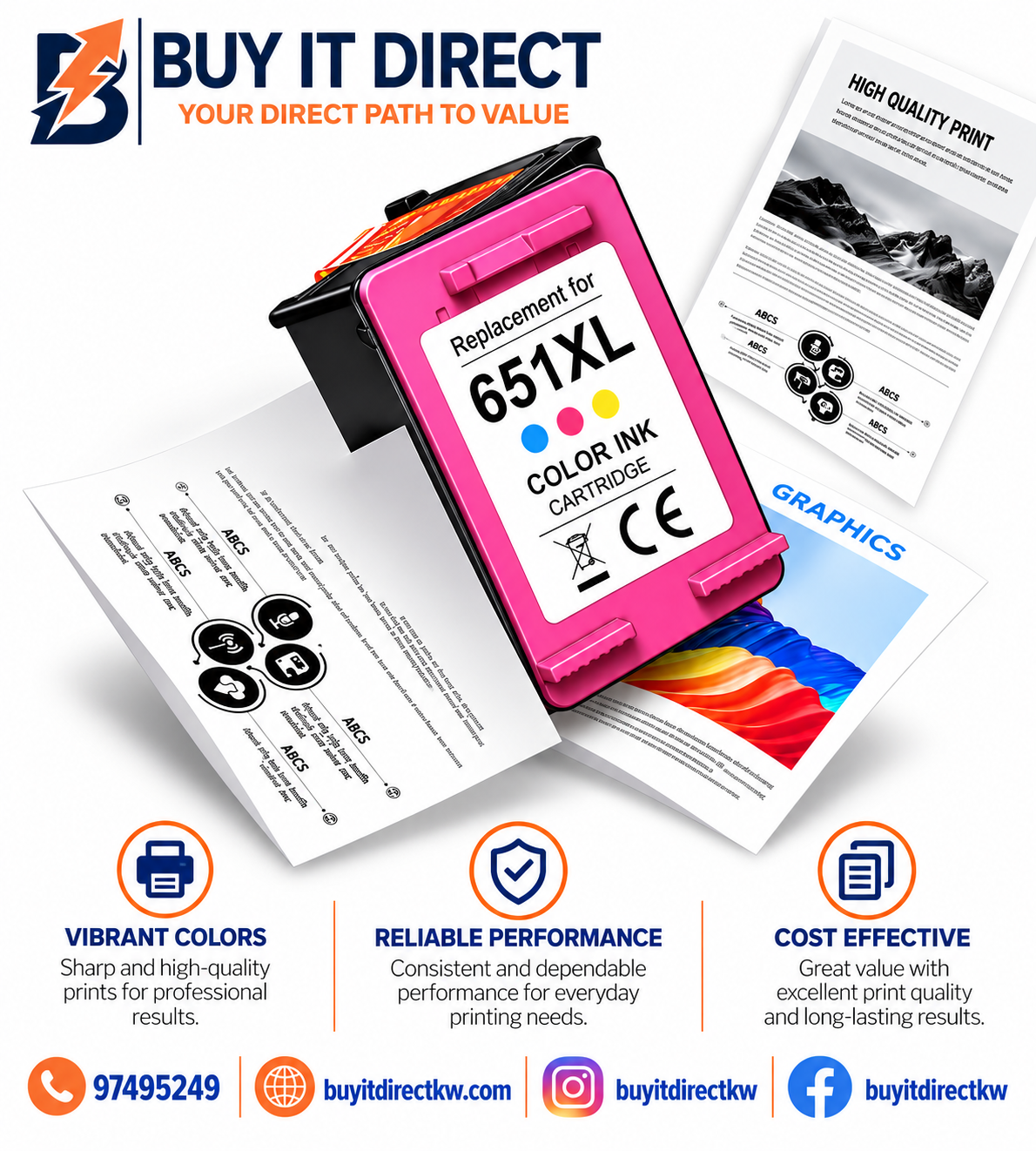 Premium Ink for HP 651XL Color Compatible Ink Cartridge for HP Printers