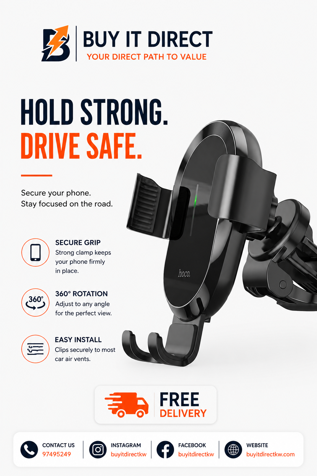 HOCO CA105 Guide Three Axis Linkage Wireless Charging Car Holder