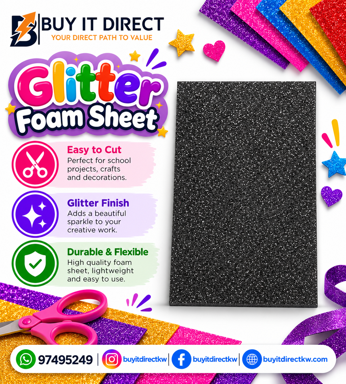 Glitter Foam Sheet A4 Black