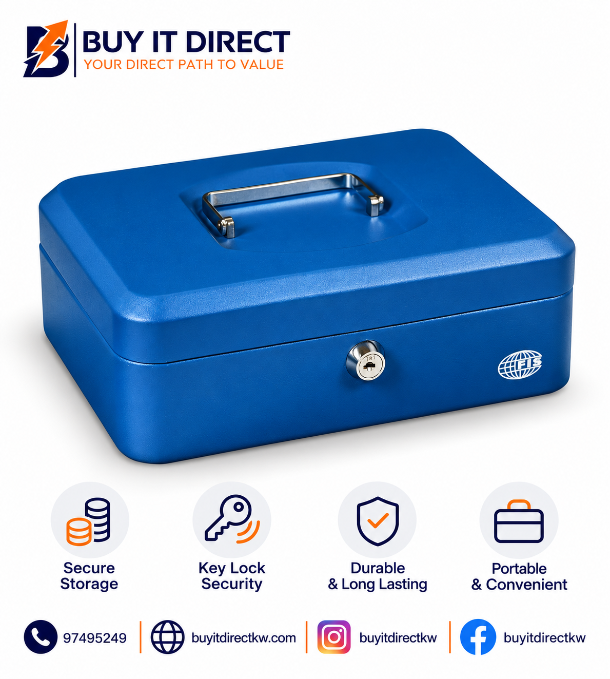 Iron Cash Box Blue Small 20 x 16 x 9 cm
