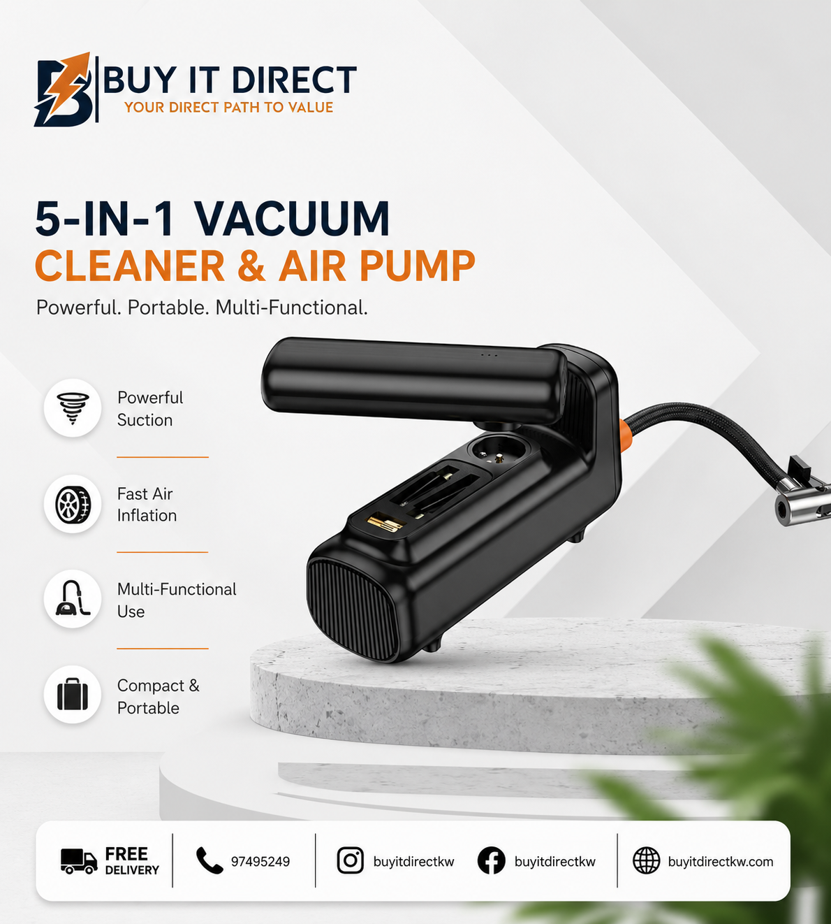 Hoco DPH05 Cool 5-in-1 Multifunctional Vacuum Cleaner & Air Pump