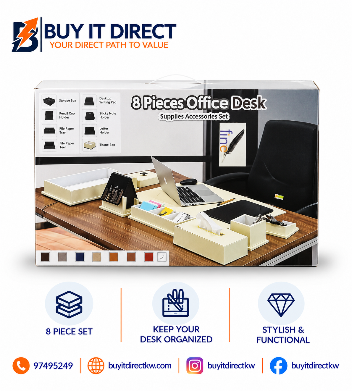 8-Piece Office Desk Supplies Accessories Set Black