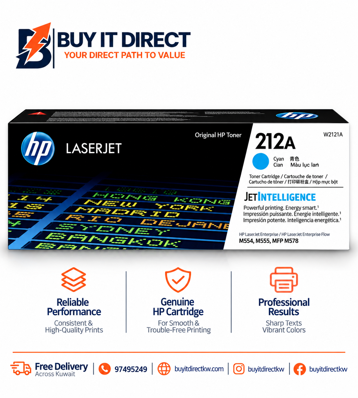 خرطوشة مسحوق حبر ليزر أصلية HP 212A باللون السماوي 4500 صفحة W2121A