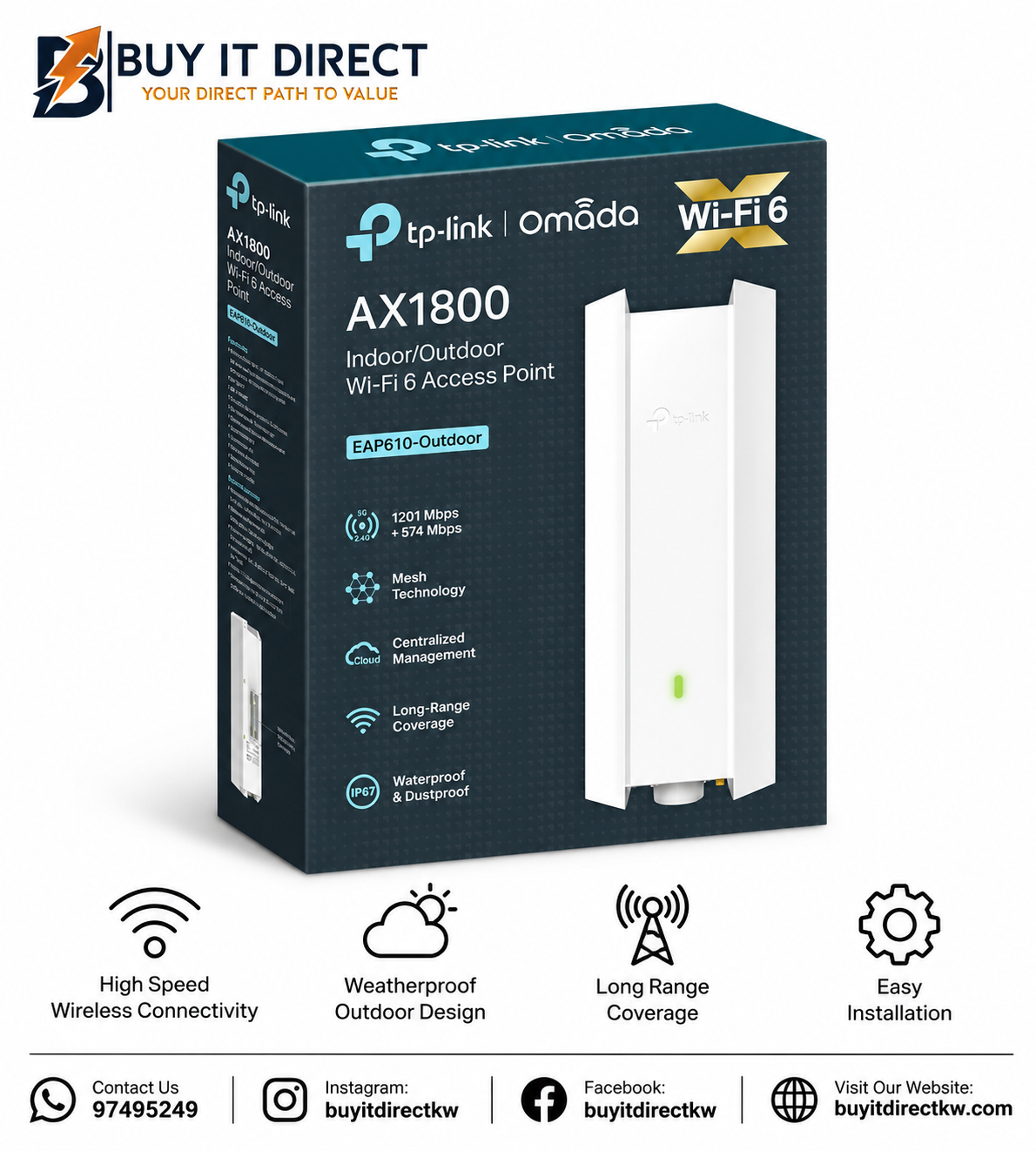 نقطة وصول TP-Link Omada EAP610-Outdoor AX1800 Wi-Fi 6 للاستخدام الخارجي EAP610-Outdoor
