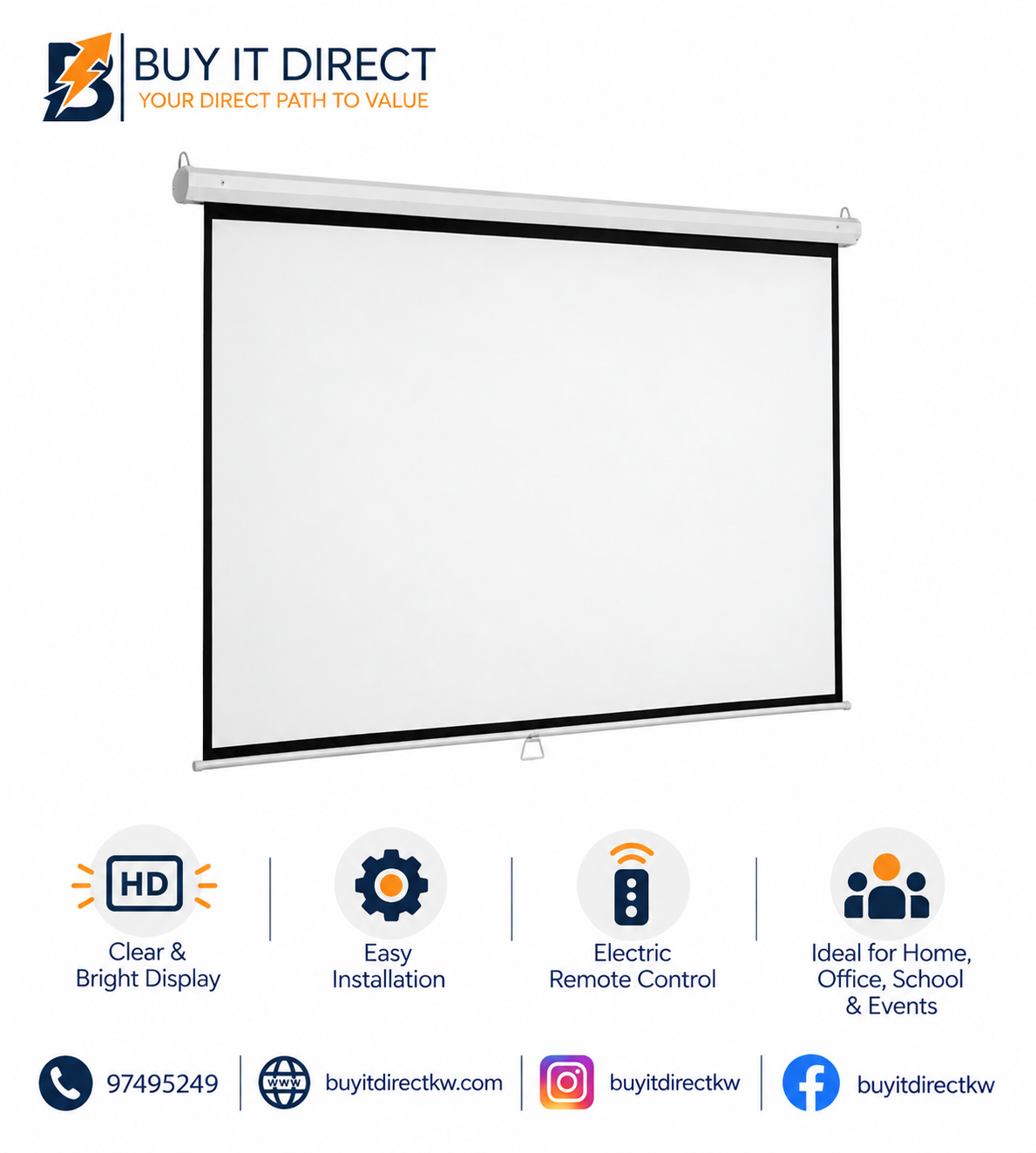 Manual Projector Screen Wall Mount 200 x 200 CM