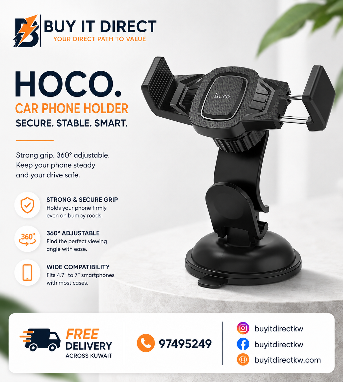 حامل سيارة Hoco CA40 Refined بقاعدة شفط