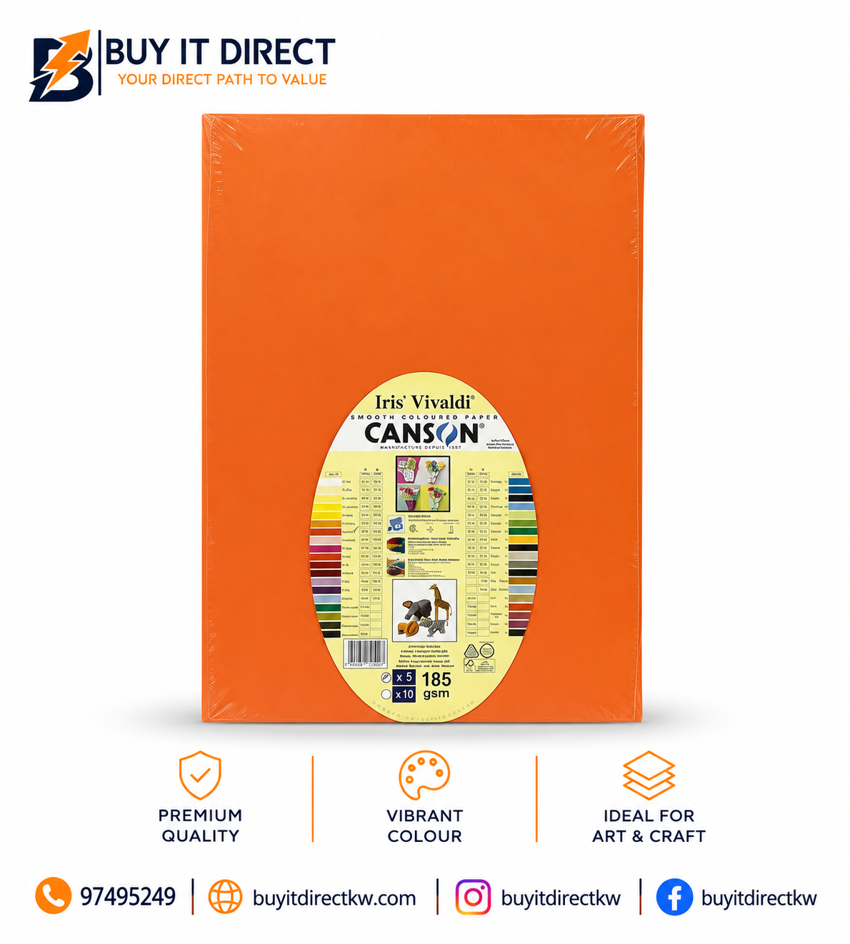 Canson Iris Vivaldi A3 Paper 185 GSM Orange 5 Sheets