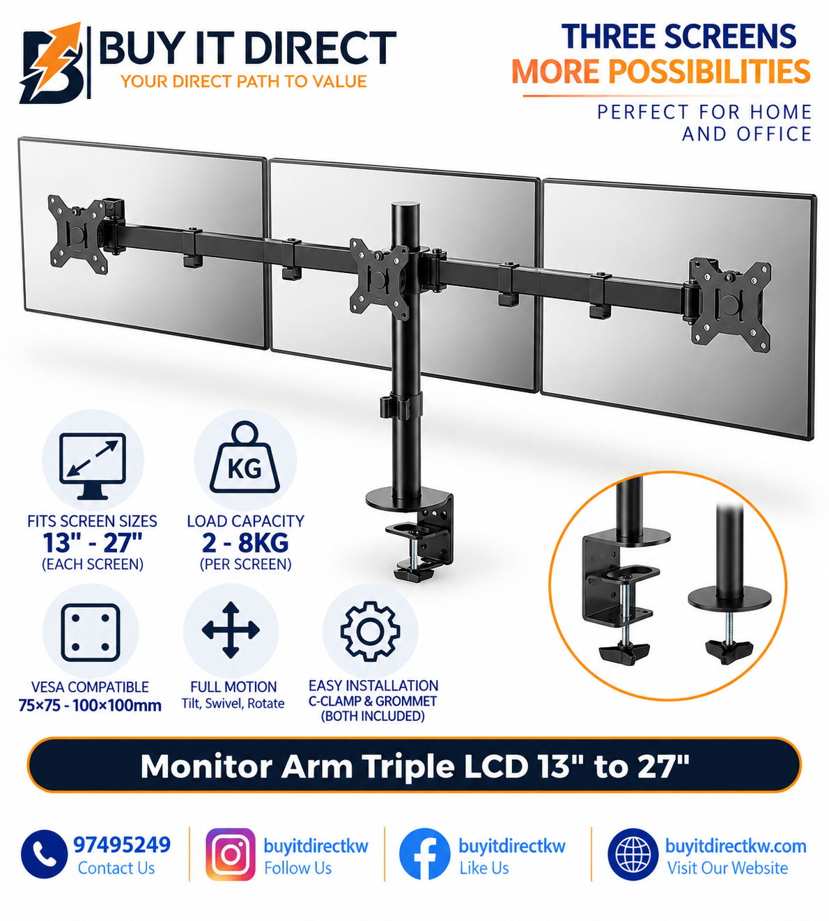 Monitor Arm Triple LCD 13" to 27