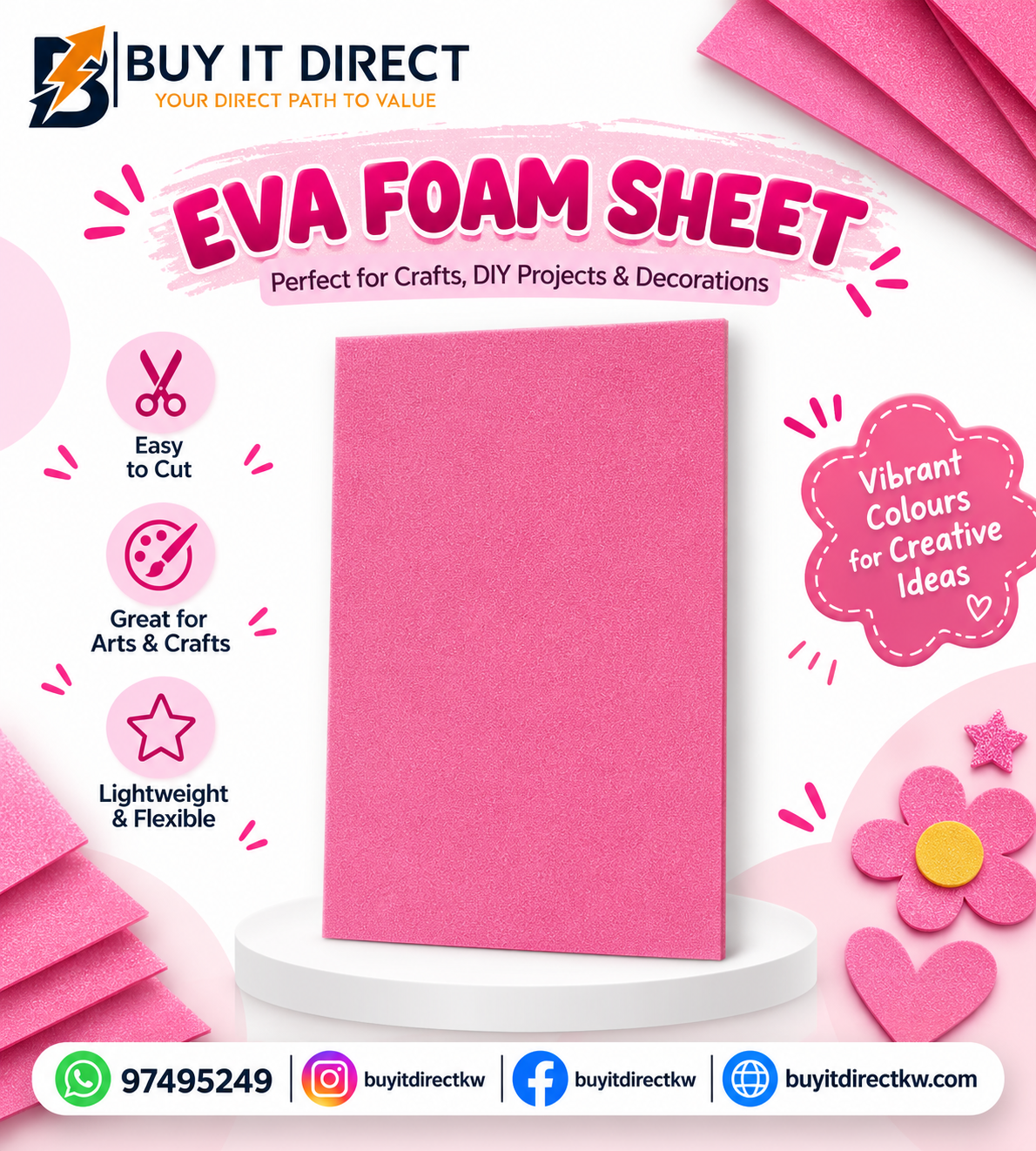 Glitter Foam Sheet A4 Pink