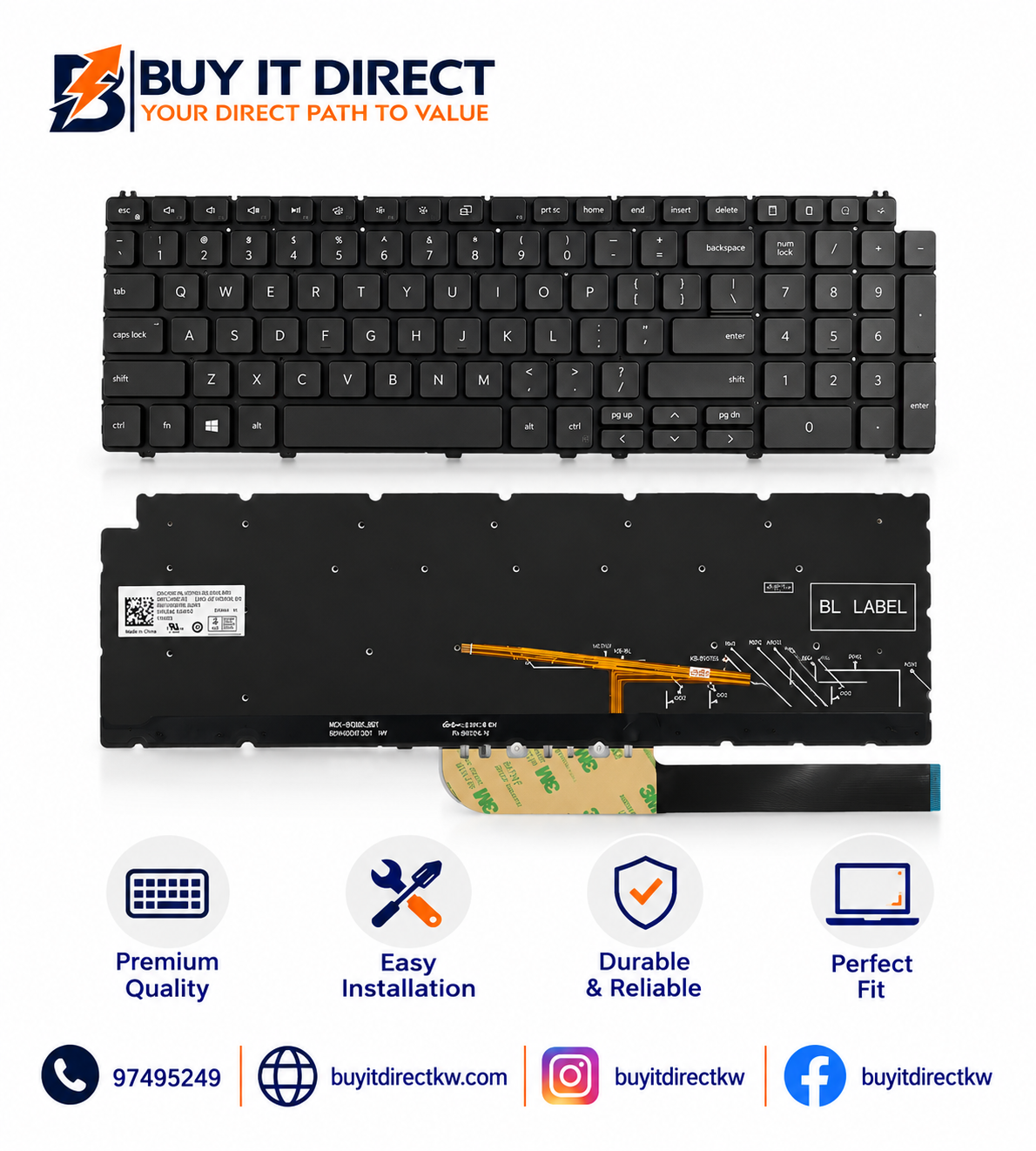 Dell Inspiron 15 5584 5590 5593 5594 5598 Backlit Laptop Keyboard Black US English Arabic Layout