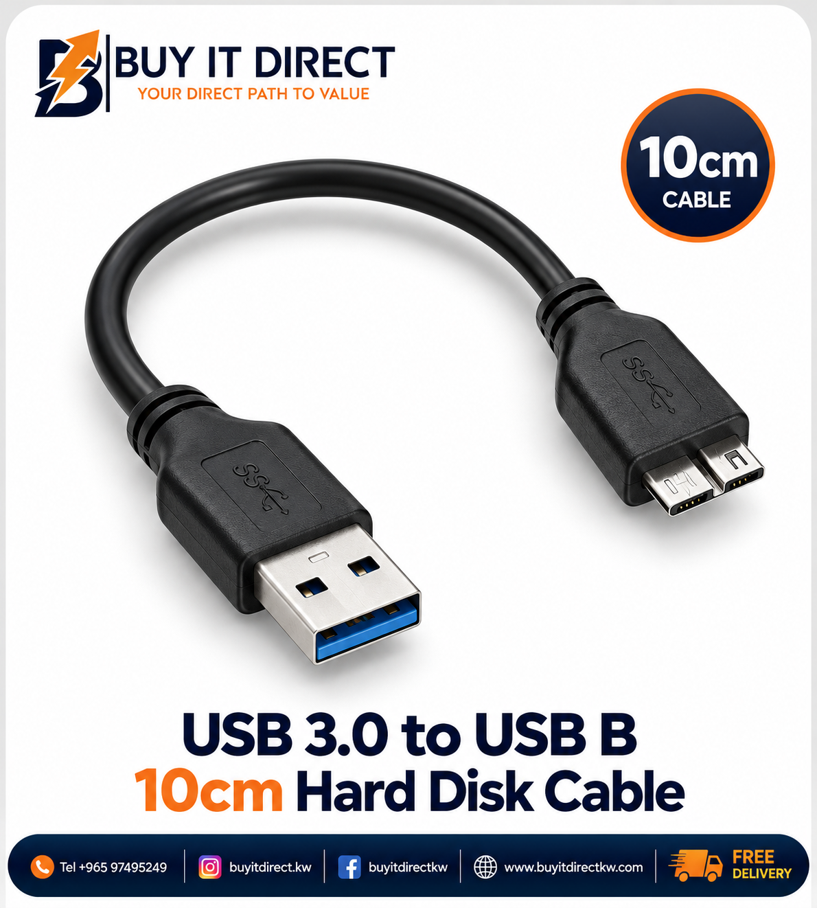 USB 3.0 to USB B 10cm Hard Disk Cable
