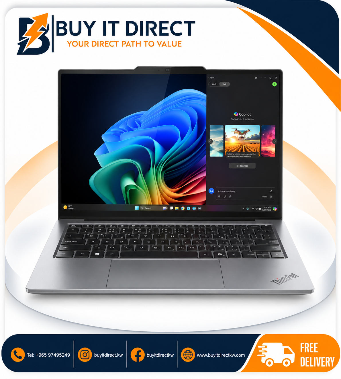 لابتوب Lenovo ThinkPad X9-14 G1 Aura Edition - Ultra 7-258V / ذاكرة 32GB / SSD 1TB / شاشة OLED مقاس 14 بوصة / Windows 11 Pro / ضمان 3 سنوات