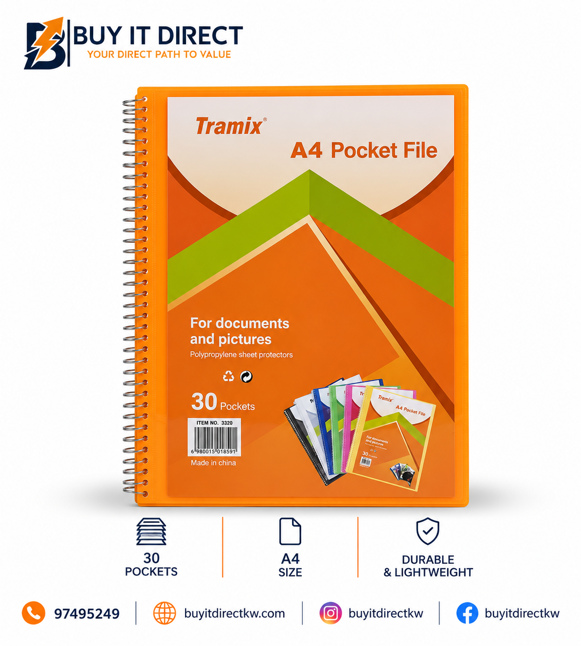A4 Pocket File 30 Pockets Orange
