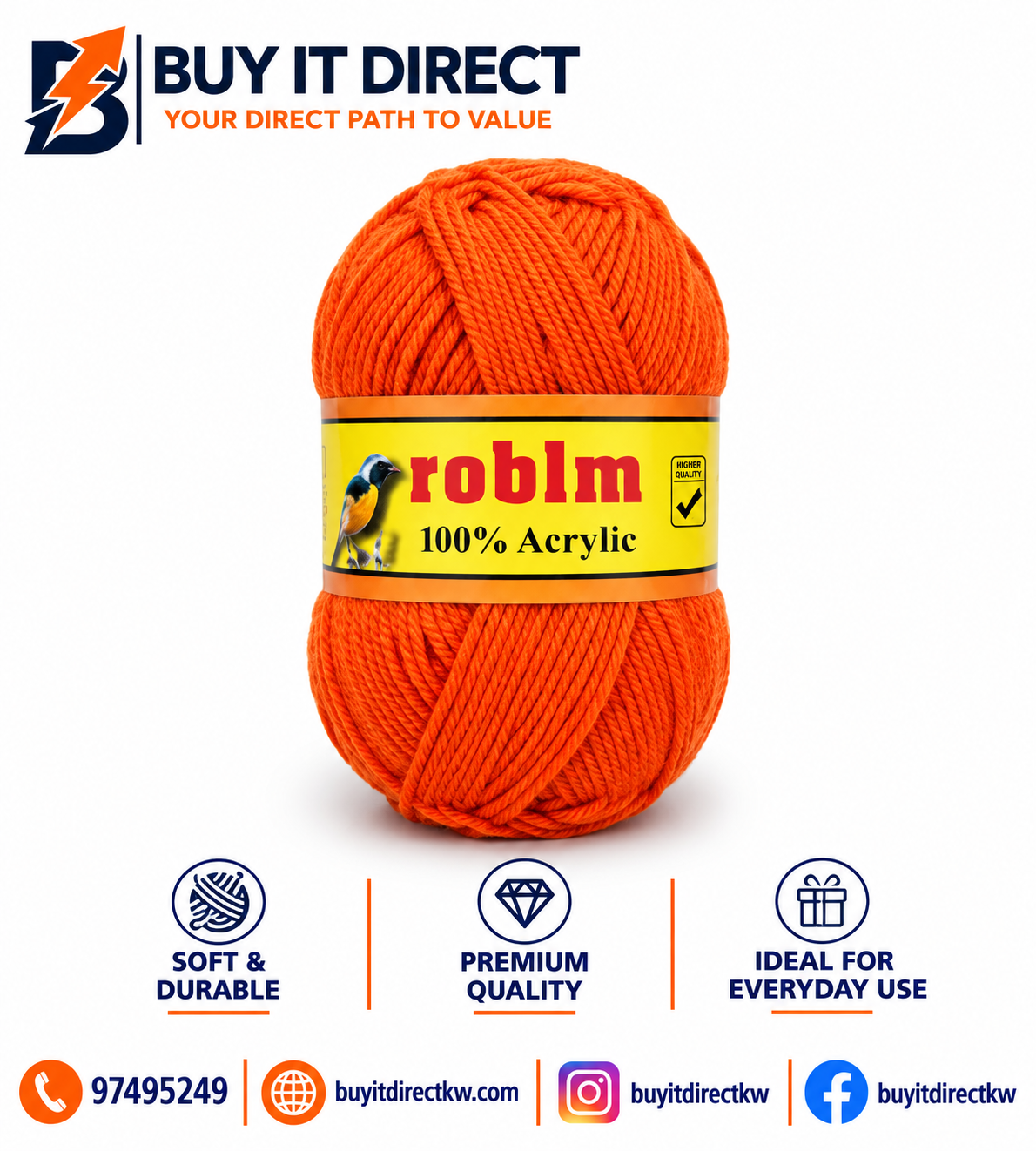 Acrylic Yarn Ball Orange