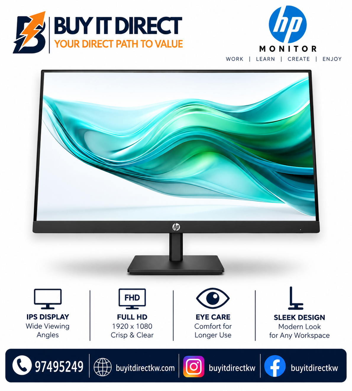 شاشة HP Series 3 Pro 324ph مقاس 23.8 بوصة بدقة Full HD ولوحة IPS وتردد 100 هرتز وزمن استجابة 5 مللي ثانية مع HDMI وDisplayPort وحامل قابل لتعديل الارتفاع