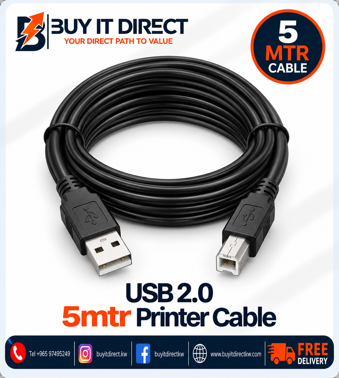USB 2.0 5mtr Printer Cable