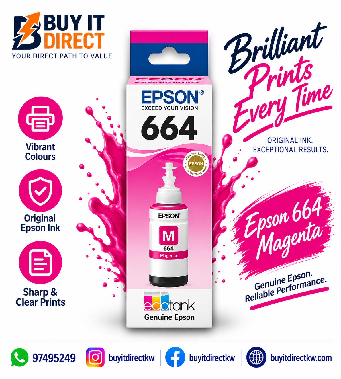 زجاجة حبر Epson 664 EcoTank أصلية باللون الأرجواني – C13T66434A