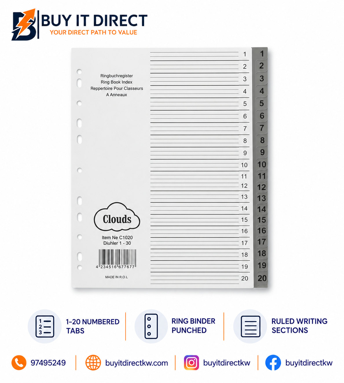 Ring Book Index Divider 1-20