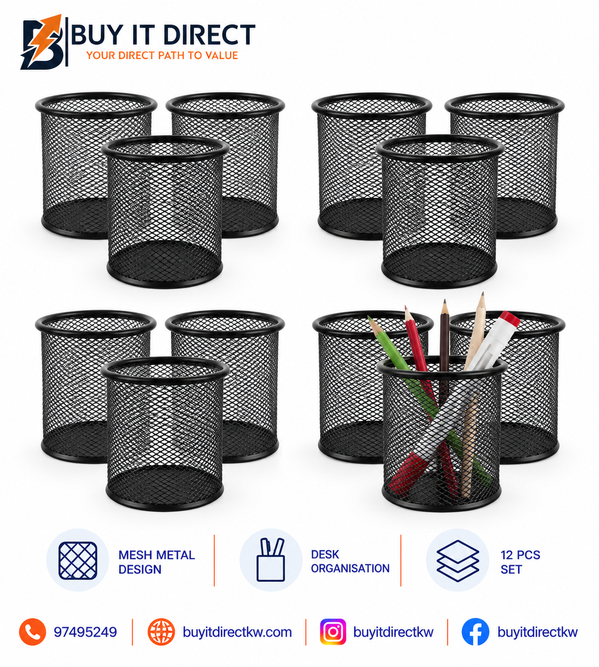 Round Pen Container 12 Pcs Black