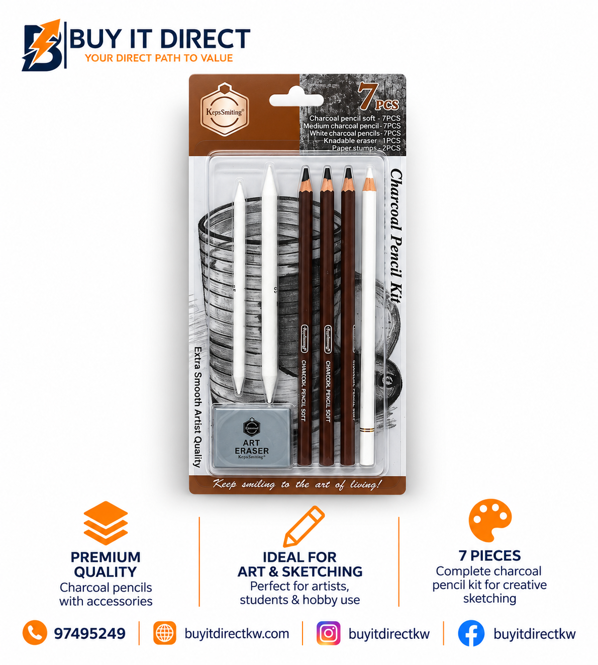 Keep Smiling Charcoal Pencil Kit