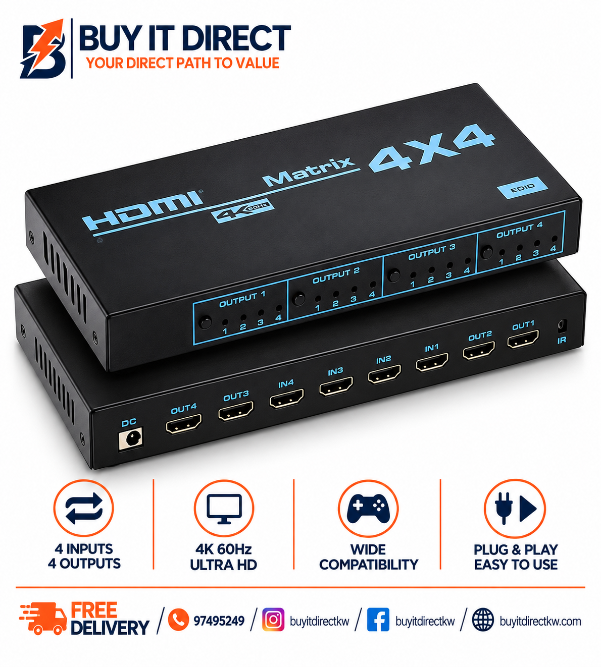 HDMI 4 Input 4 Output Matrix Switch