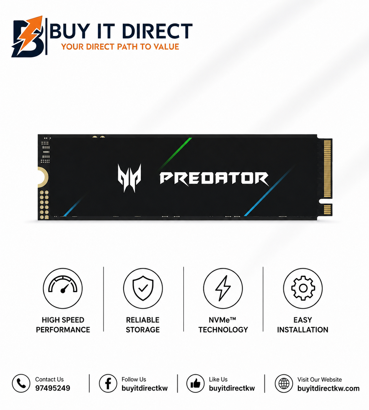 قرص Acer Predator GM7 SSD سعة 1TB M2 NVMe PCIe Gen4 x4 بسرعة 7400MB/s