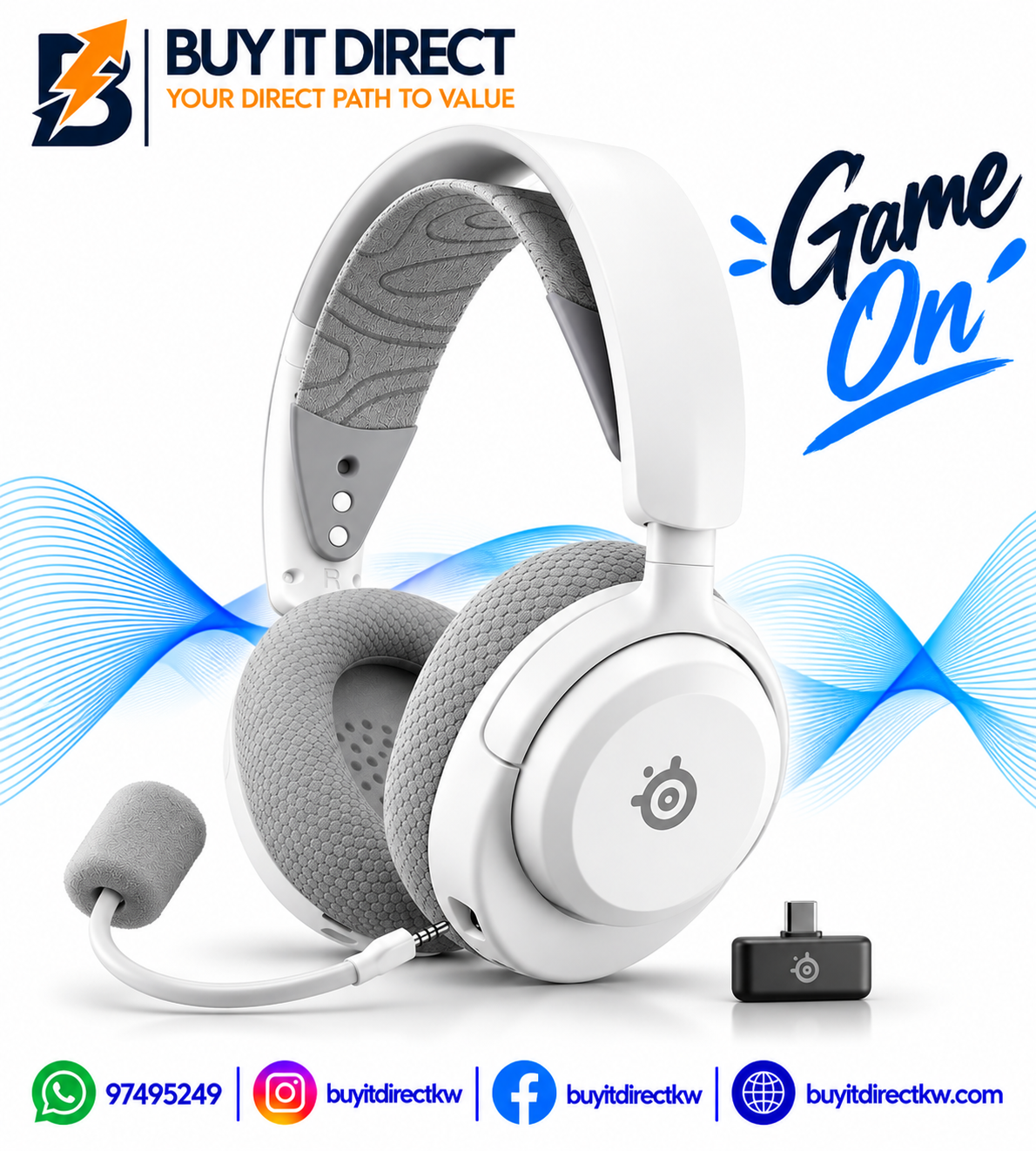 SteelSeries 61687 Arctis Nova 3P Wireless for PlayStation – White Gaming Headset with Mobile App Control