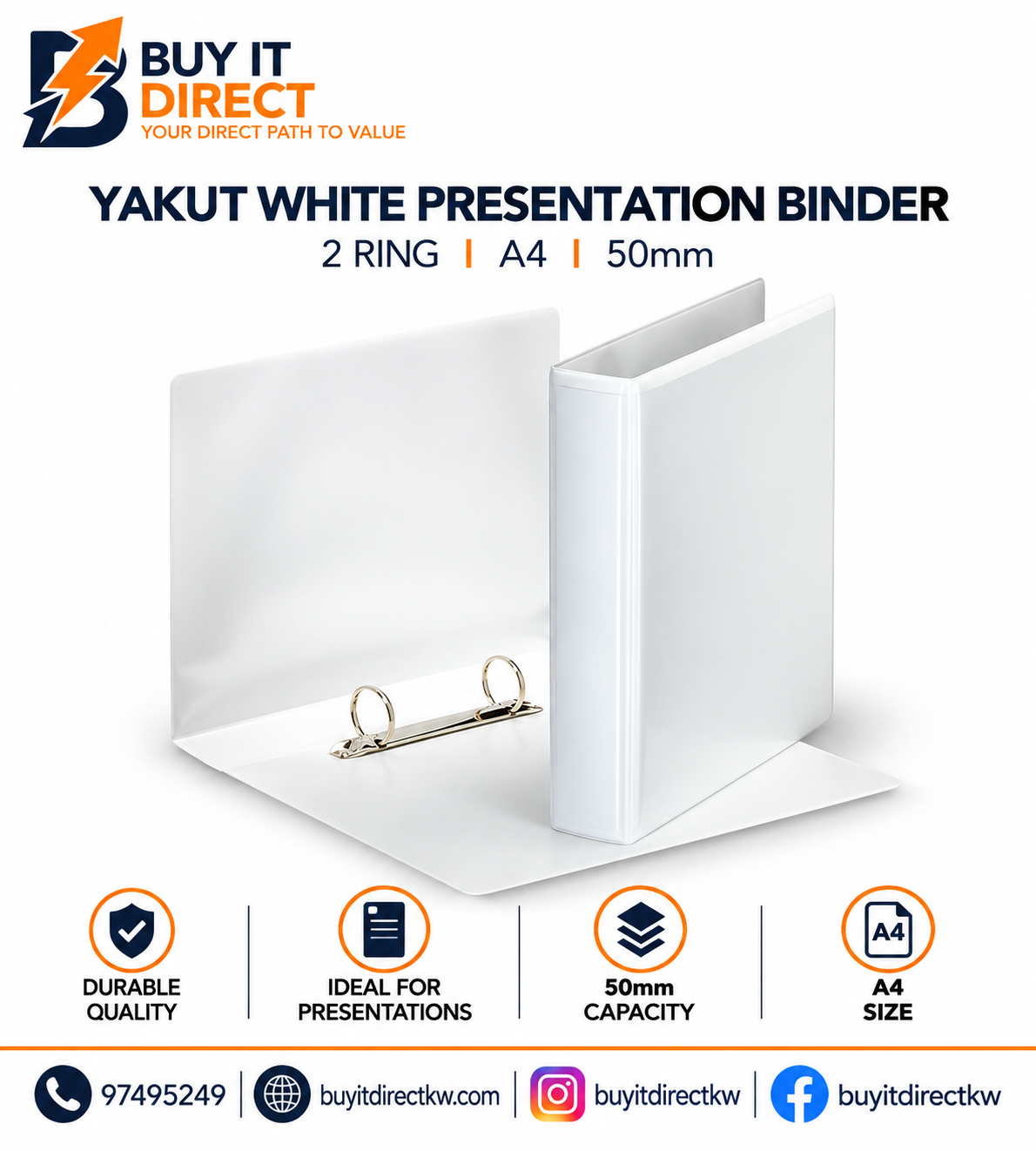 YAKUT White Presentation Binder 2 Ring A4 50mm