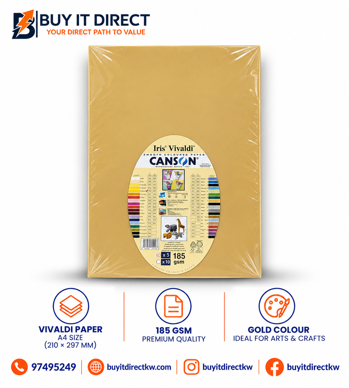 Canson Iris Vivaldi A3 Paper 185 GSM Buttercup 5 Sheets
